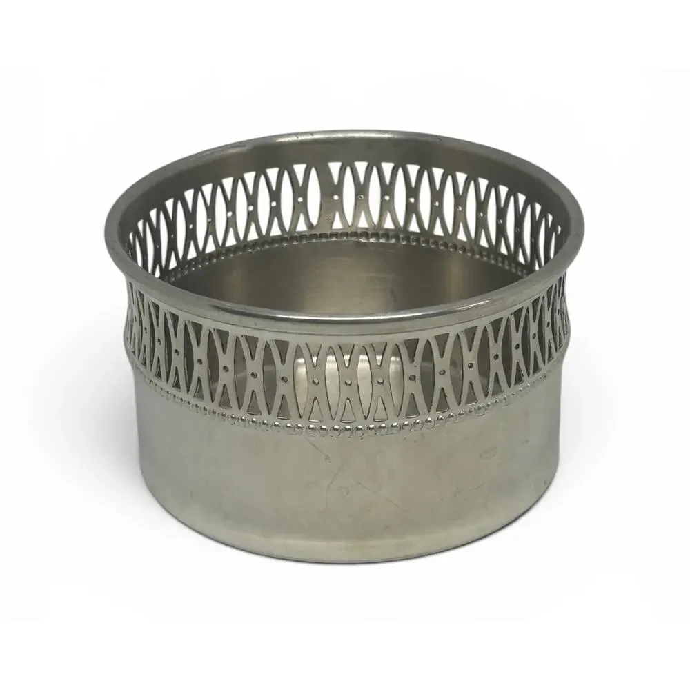 Vintage Eastern Pewter 3 3/4” Wine or Champagne Bottle Coaster Reticulated Rim